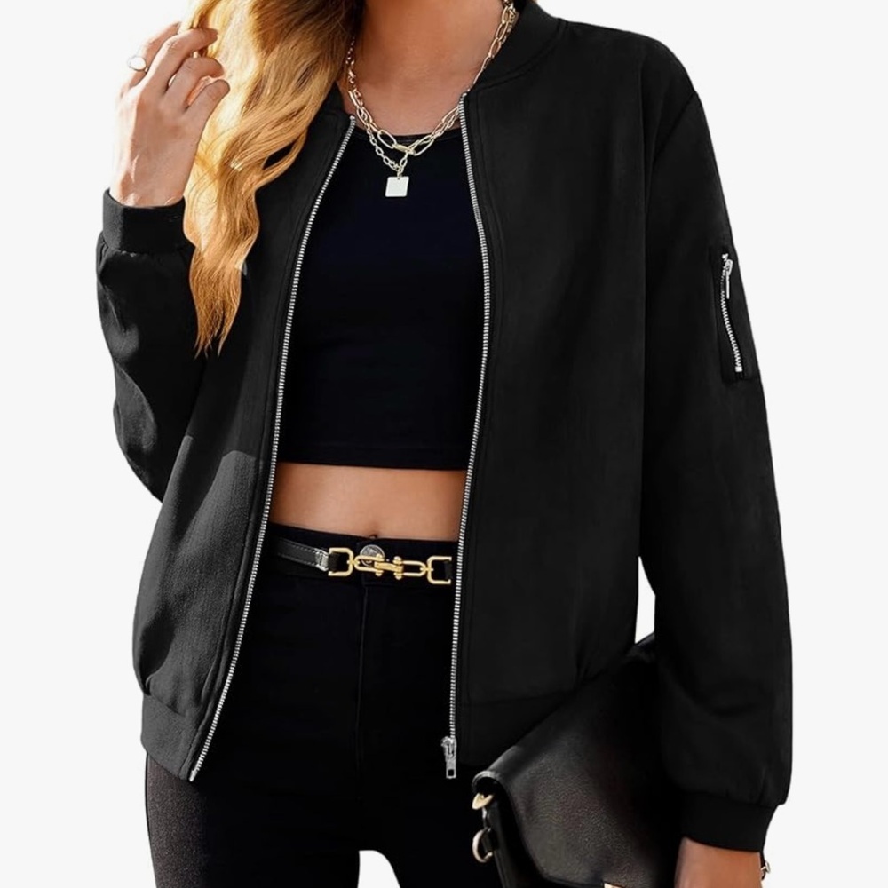 Classic Black Bomber Jacket for Women - Picture 2 of 7